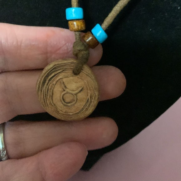 Wooden Taurus Zodiac Pendant Necklace, 16 1/2” - Picture 5 of 6